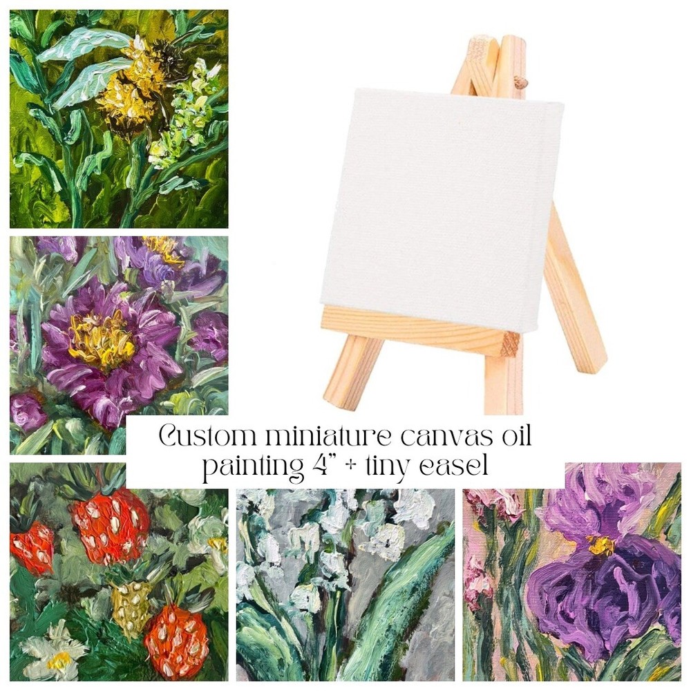 Custom Painting On Canvas With Easel 4x4 Inch Personalized Gift Small Art Decor