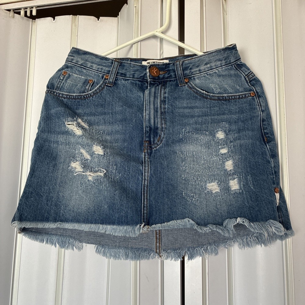 One X One Teaspoon Denim 2020 Mini Skirt Women's Size 28 B Cotton Distressed