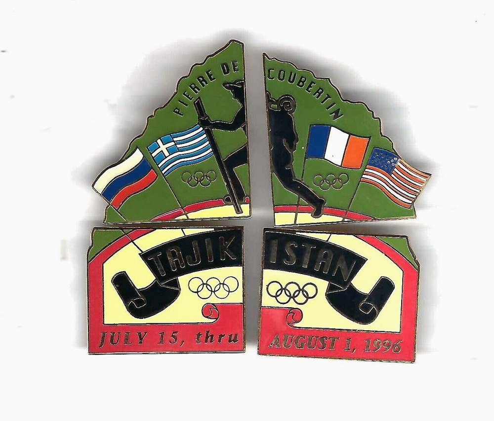 Vintage & Rare 1996 Atlanta Olympics Tajikistan 4 Piece Puzzle NOC Pin Set