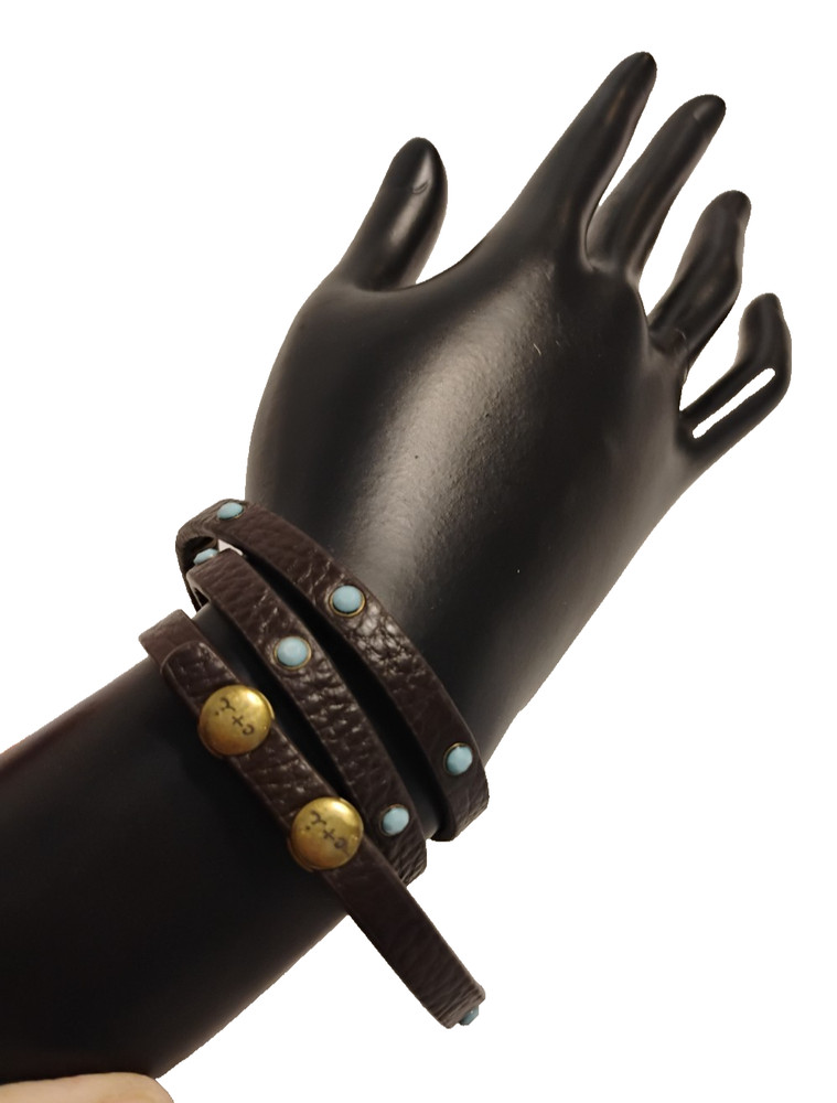 Chloe + Isabel Brown Leather Light Blue Acrylic Studded Wrap Bracelet