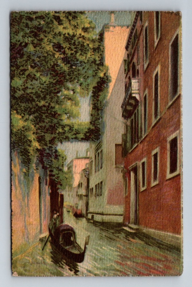 Italy- Venice Albrizzi Canal Gondola Painting Souvenir PC Vintage c1925 Postcard