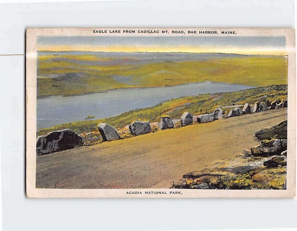 Postcard Eagle Lake from Cadillac Mountain Road Acadia National Park Maine USA-image