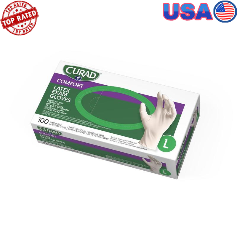 Powder-Free Latex Exam Gloves 100ct Large Non-Sterile Disposable Textured White