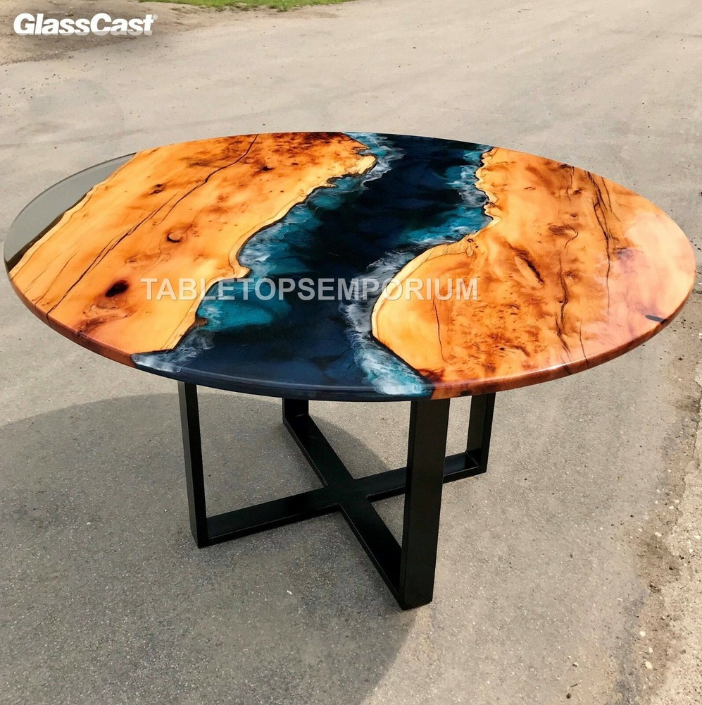 Acacia Custom Ocean Wave Resin Table for Beach Patio Family Décor-image