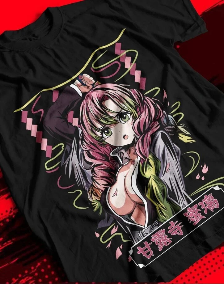 Anime Mitsuri Kanroji Demon Slayer Kimetsu Black T Shirt Size S - 5XL