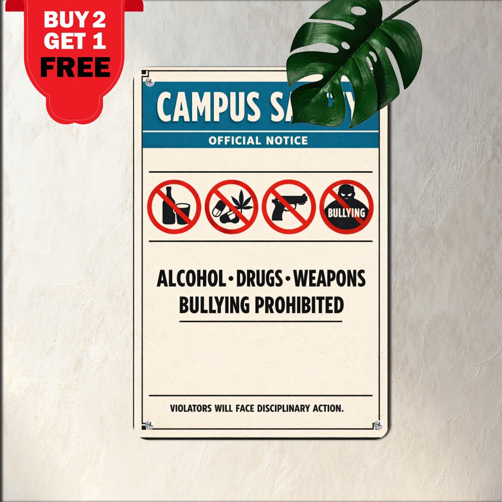 Alcohol Drug Bully Free Zone Safety Sign Weatherproof Aluminum Metal Plaque