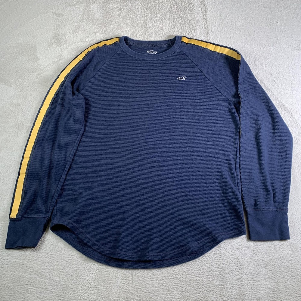 Hollister Shirt Mens XL Blue Thermal Waffle Knit Long Sleeve Striped Tee Cotton