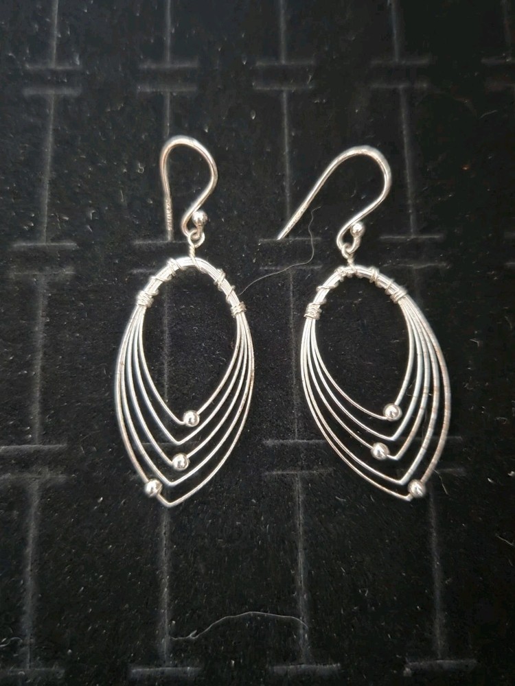 Vintage Sterling Silver Earrings .925 dangle Delicate Wire & Bead 1.25