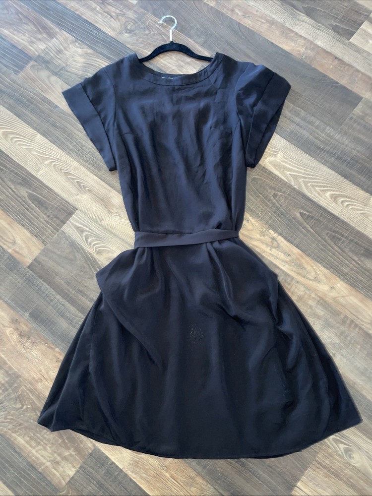 Zara Basic Black Mini Shirt Dress A-Line Flowy Minimalist Pockets/Belted Size M