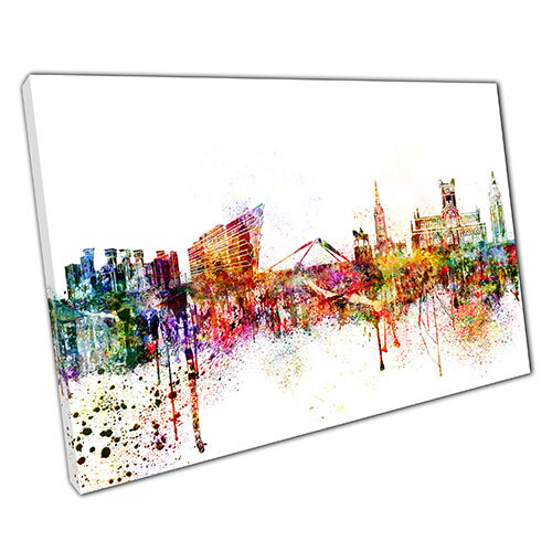 Print on Canvas Colourful Skyline landmarks COVENTRY England Wall Art Print