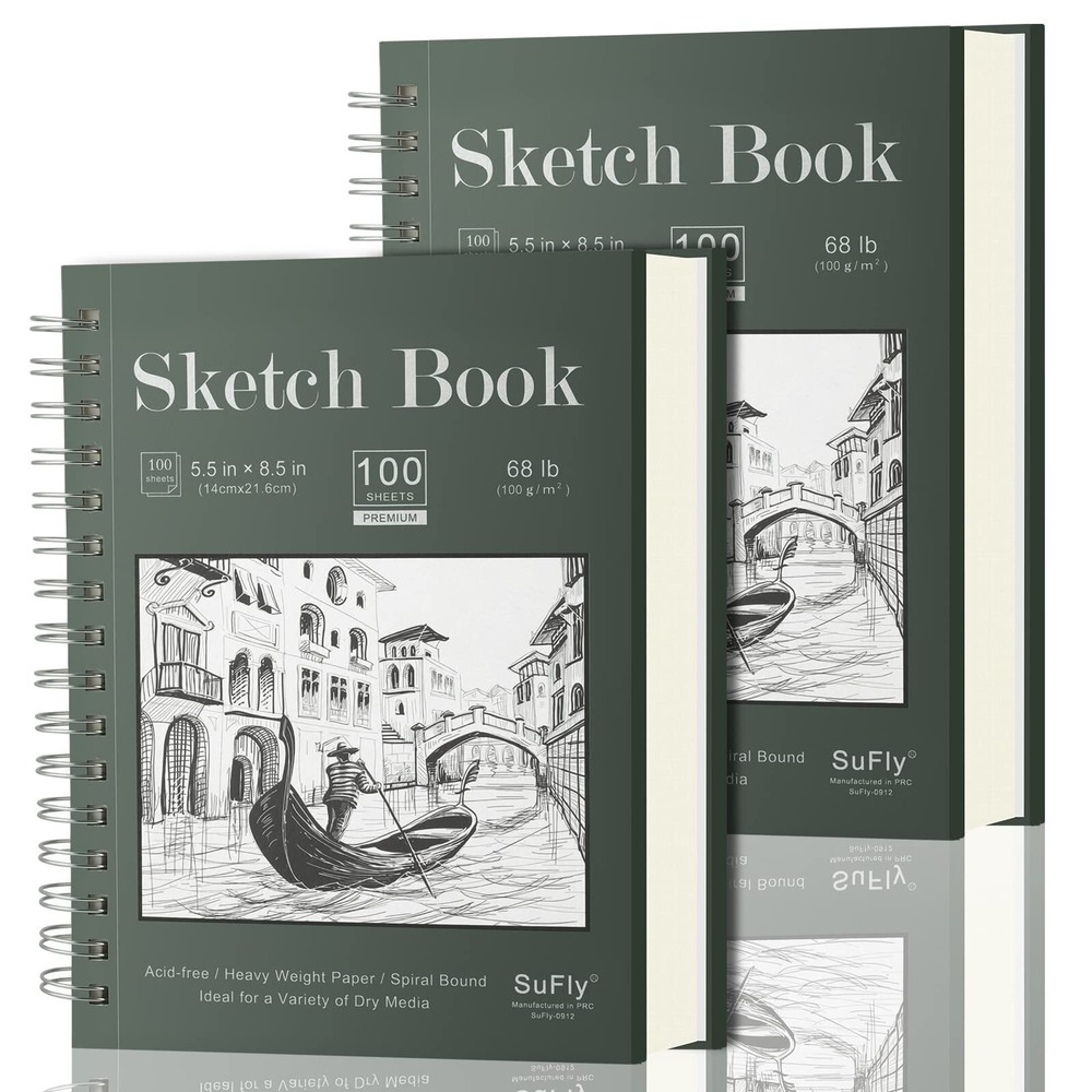 Sketch Book 5.5 X 8.5 - Spiral Sketchbook Pack of 2 200 Sheets 68 lb/100gsm A...