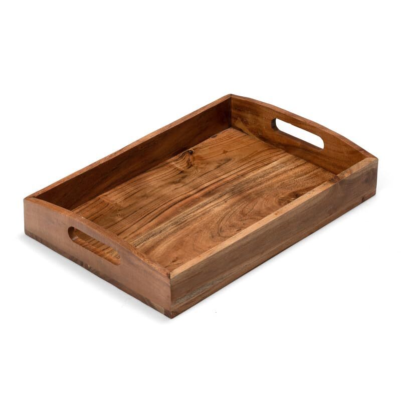 Acacia Wood Serving Tray 16 Inch Natural Food-Safe PU Coated-image