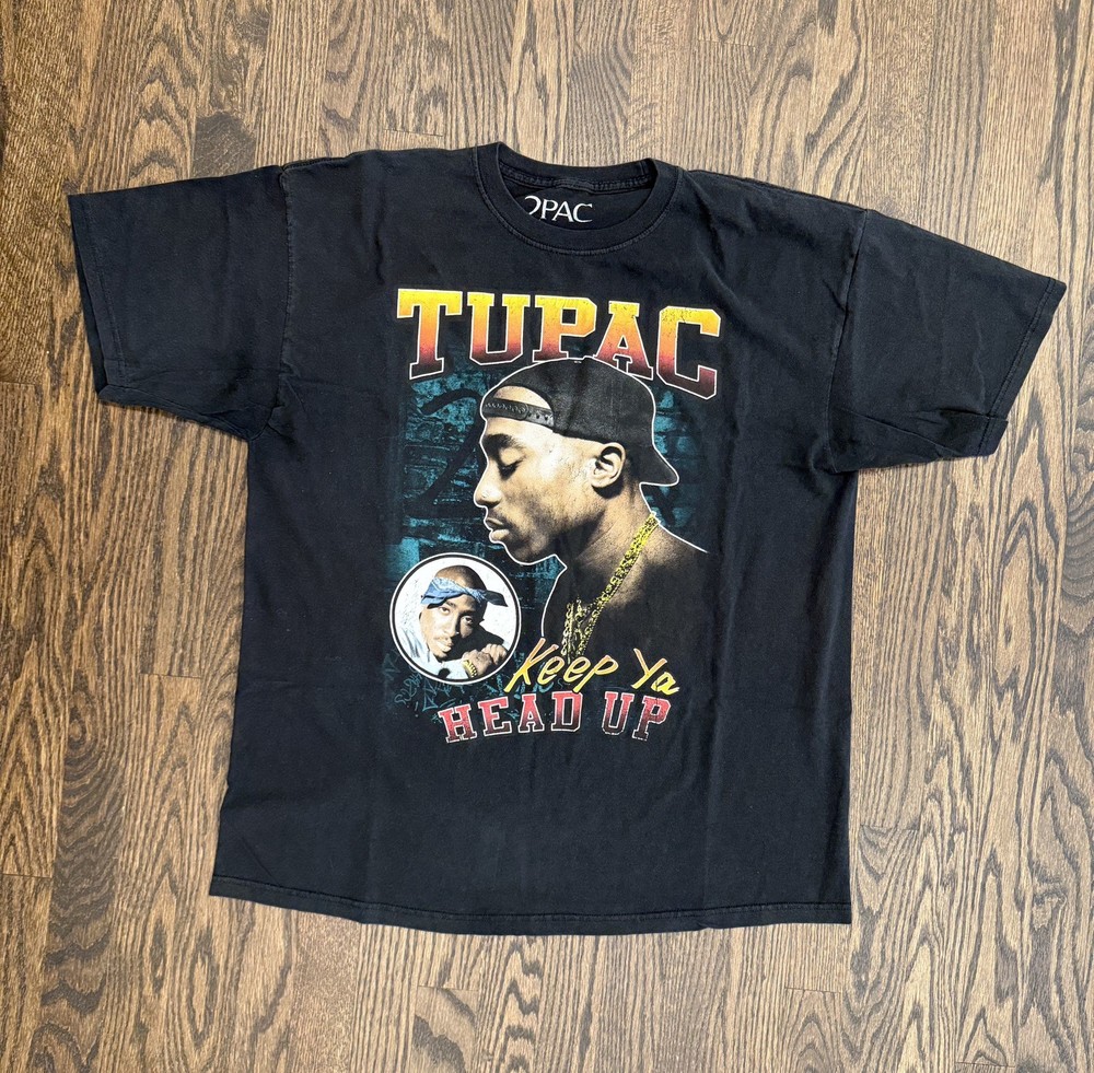 Tupac 2Pac Black Short Sleeve T-shirt Keep Ya Head Up Black M Rap Tee Hip Hop T