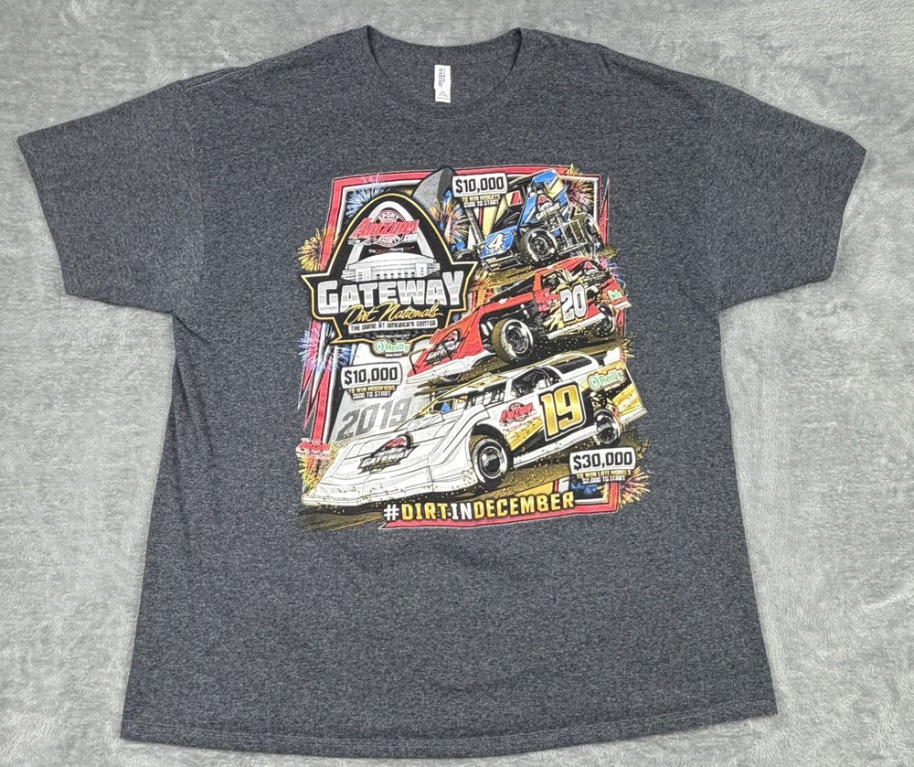 2019 St Louis Gateway Dirt Nationals T-Shirt Mens 2XL Gray Graphics Double Sided