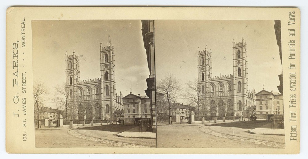 G2633~ CANADA – Montreal Notre Dame Cathedral 1870s Stereoview – JG Parks