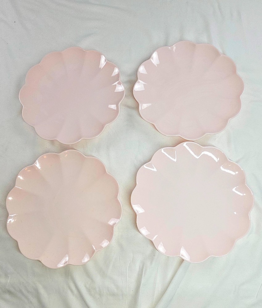 Rachel Zoe Scalloped Edge Dinner Plates Pink Floral Rim Set of 4  Tableware