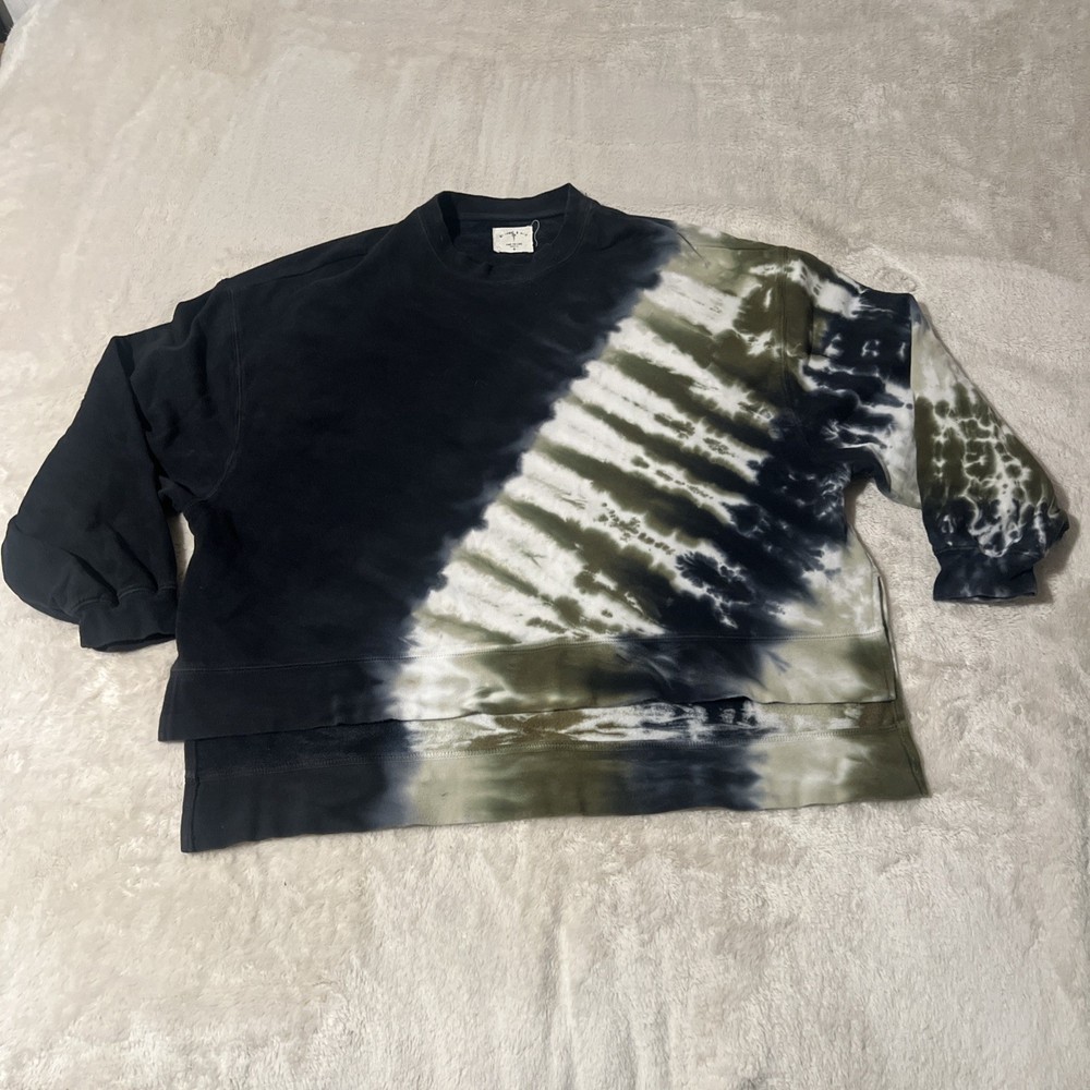 Electric & Rose Womens Tie Dye Long-sleeve Sweatshirt Small Black Green Crewneck