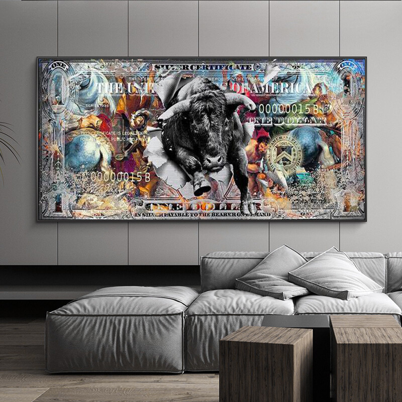 Modern Abstract Dollar Graffiti Bull Art Home Decoration Canvas Painting Poster-image