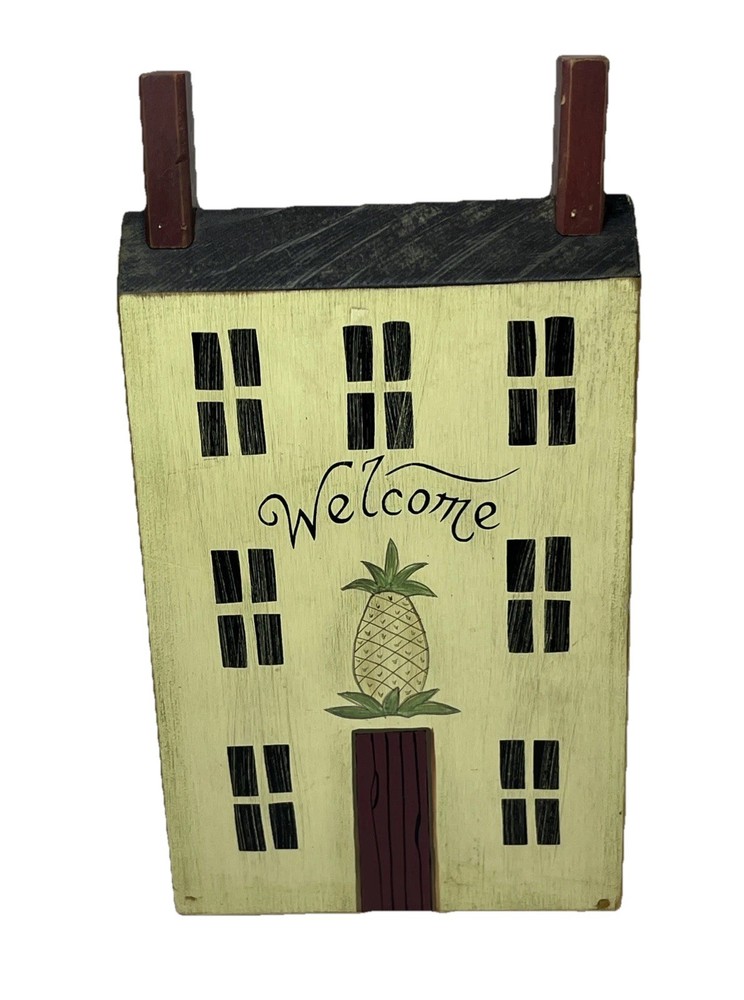 Bob Huffman 2002 Vintage Signed Wooden Welcome Building Decorative Folk Art