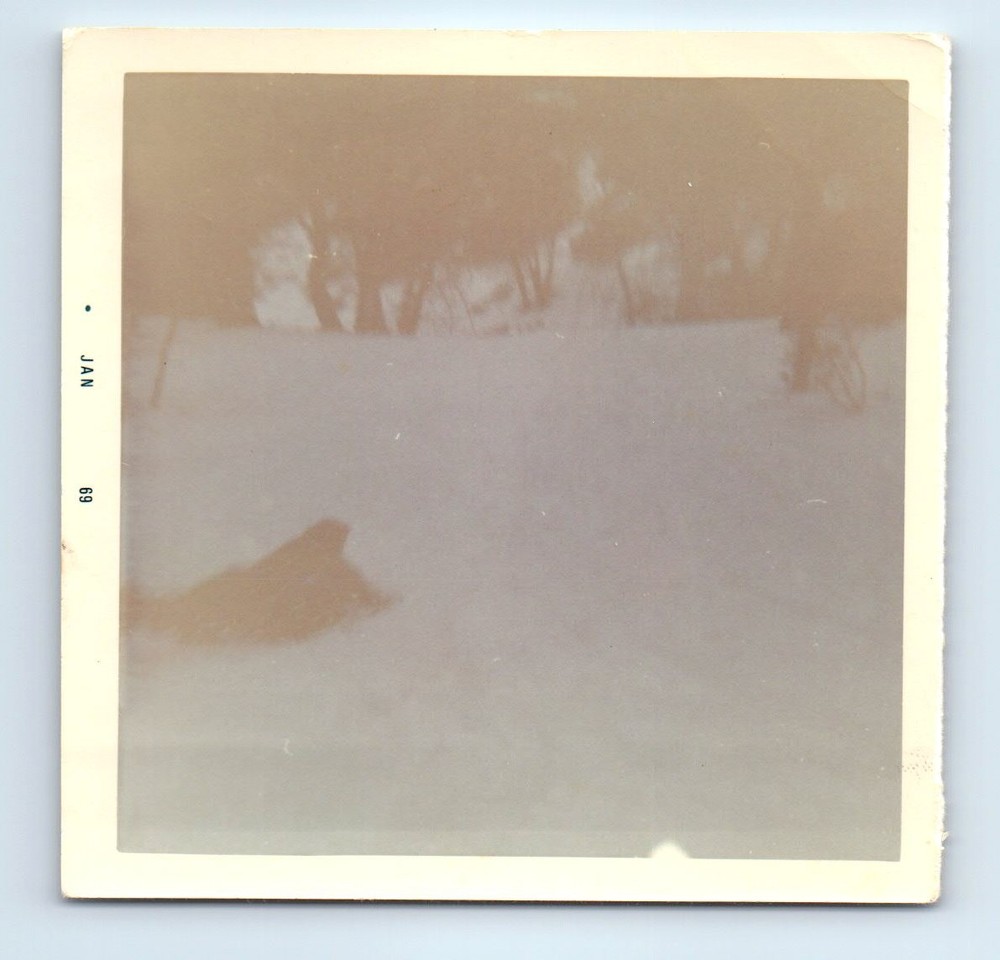 Old Vintage Square Color Photo SNOW WINTER SCENE PERSON SLEDDING SNAPSHOT