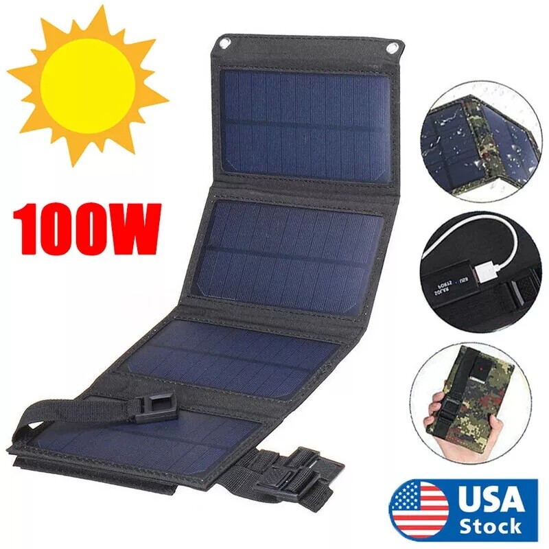 100W Phone Charger Solar Panel Foldable Power Bank Outdoor Camping Hiking USB PV