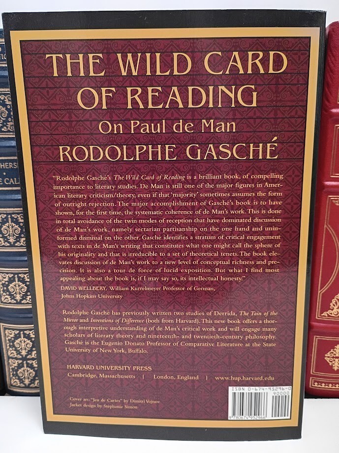 The Wild Card of Reading: On Paul de Man by Rodolphe Gasche  Paperback Very Good