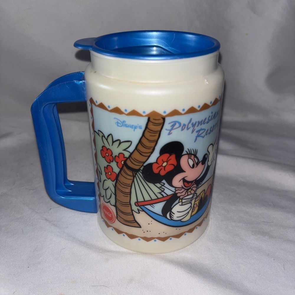 Disney Polynesian Beach Resort Souvenir Insulated Plastic Travel Mug VTG Whirley