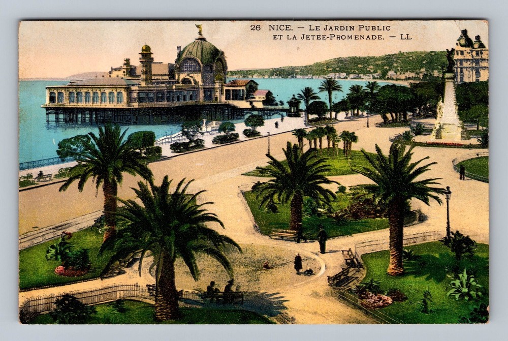 France- Nice Garden & Promenade Mediterranean Sea Old Card PC Vintage Postcard