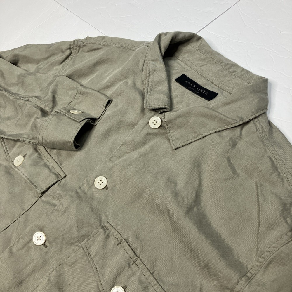 Allsaints Long Sleeve Shirt Overshirt Shacket Green Grey Penang LS Mens XXL