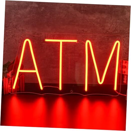 KANAYA 16inch ATM Led Neon Sign, Red ATM Neon Light Wall Decor for Bank