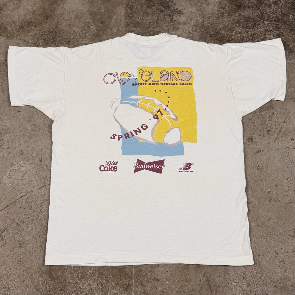 Vintage Cleveland Sport And Social Club Graphic T Shirt Summer White 90s Size XL