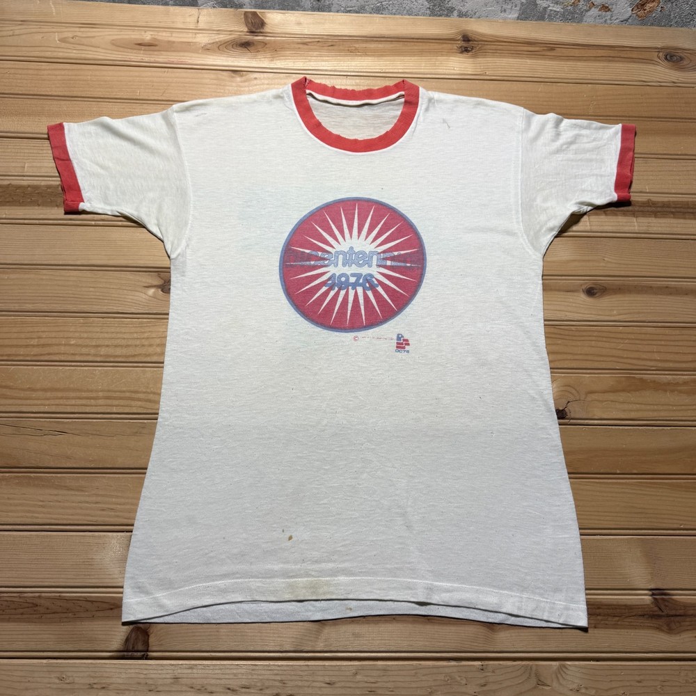 Vintage 1976 United States American Bicentennial Graphic Ringer T-Shirt - Medium
