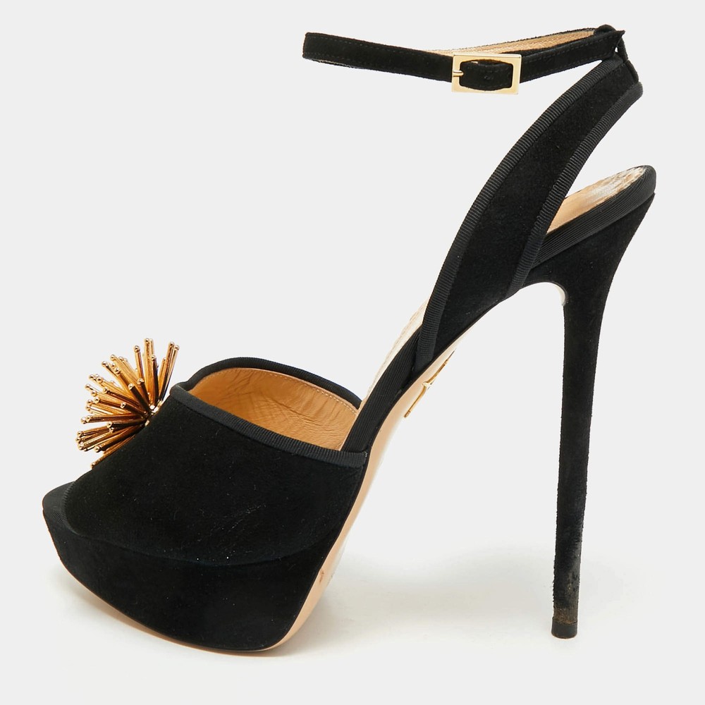 Charlotte Olympia Black Suede Ankle Strap Platform Sandals Size 40