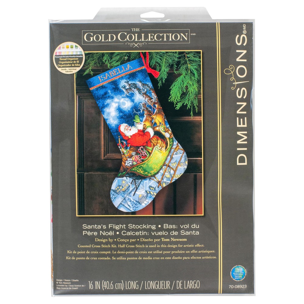 Gold Collection Counted Cross Stitch Santa's Flight Personalized Christmas Design