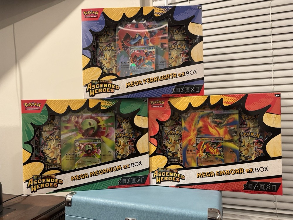 Pokemon TCG Ascended Heroes EX Box 3 set Sealed Mega Emboar Feraligatr Meganium