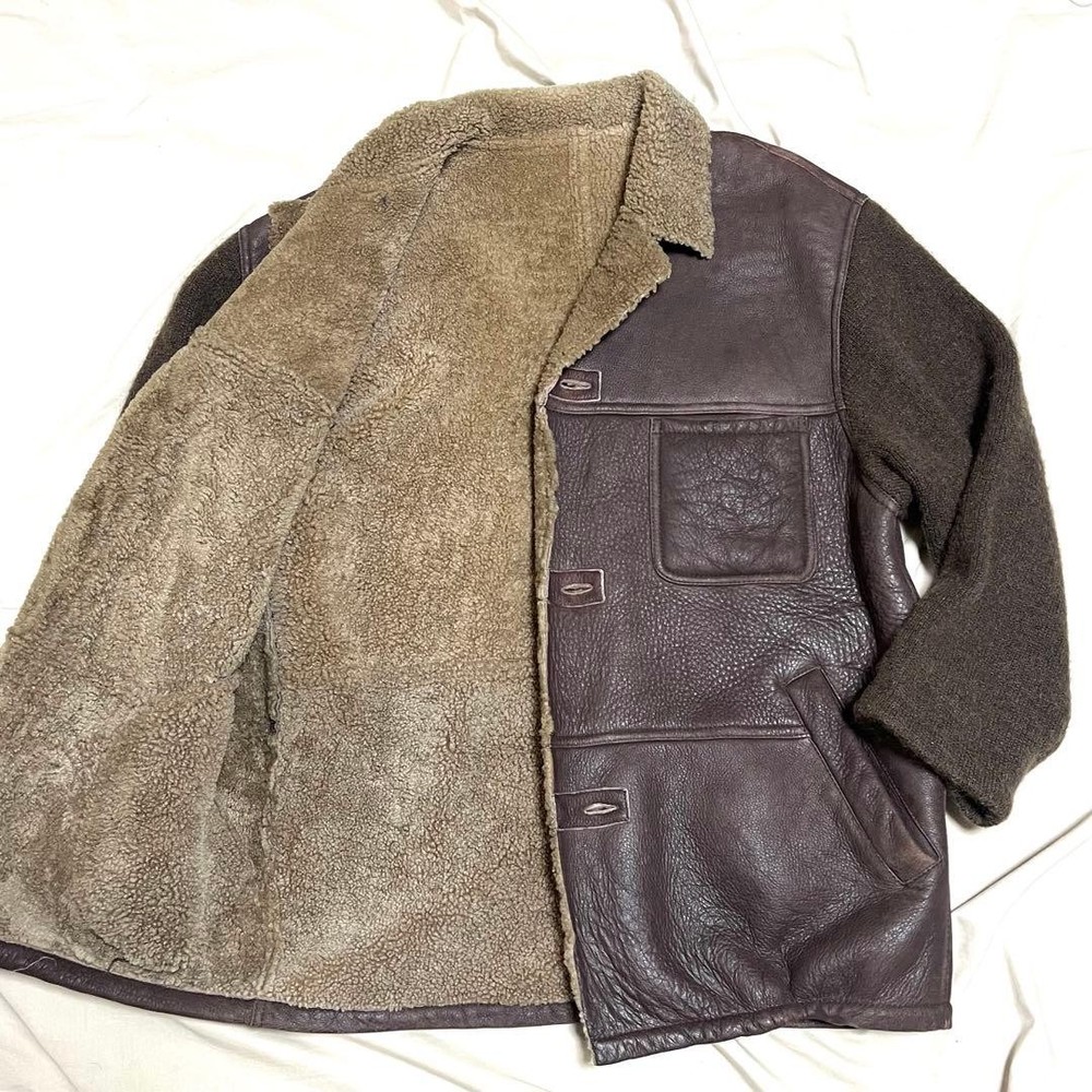 Lamb Leather Shearling Jacket Men’s XL Knit Stretch Fur Mouton Coat