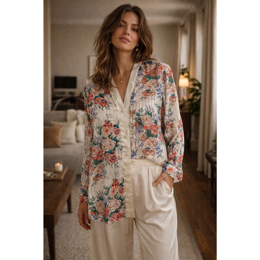 Vintage Victoria’s Secret Floral Sheer Button Front Blouse M