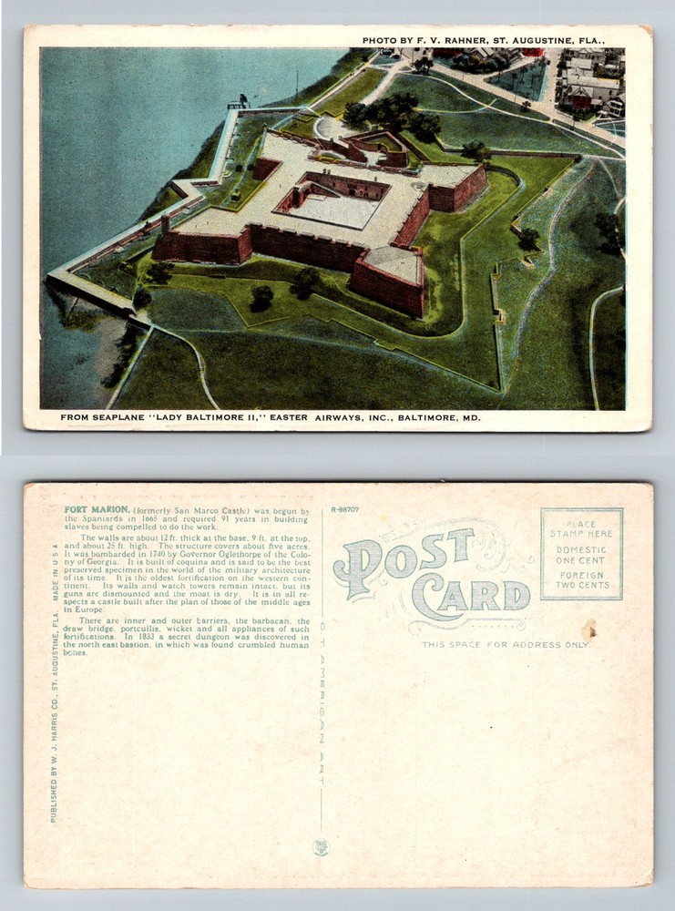 St. Augustine, FL-Florida, Fort Marion Aerial Castillo View Vintage Postcard