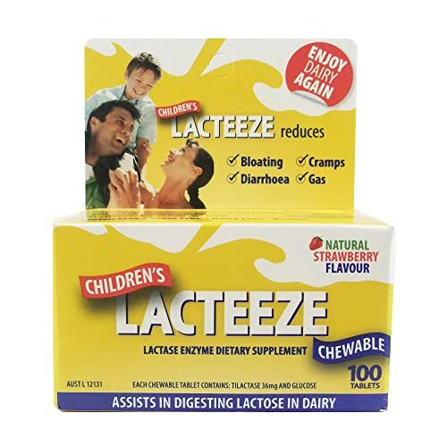 Lacteeze Kids 100 Strawberry Chewable Tablets for Lactose Relief