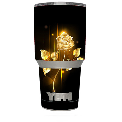 Skin Decal (6-piece kit) for Yeti 30 oz Rambler Tumbler Cup / Gold Rose glowing