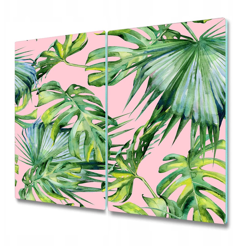 Glass Chopping Board Pink Bush | Botanical Art | Green Leaves | 2x30x52