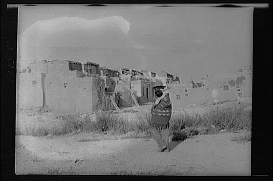 Photo:Acoma New Mexico Pueblo Native American Woman 1900s Adobe Buildings