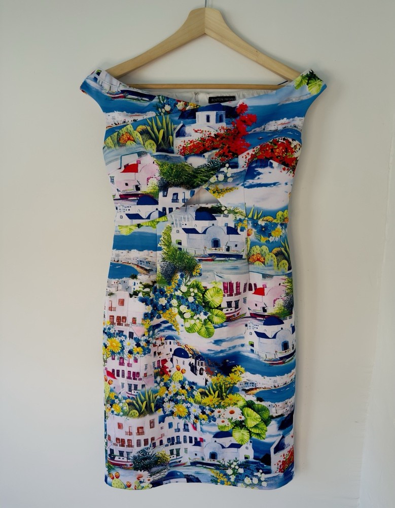 Boston Proper Women’s Midi Dress Size M Green White Flare NWOT Elegant
