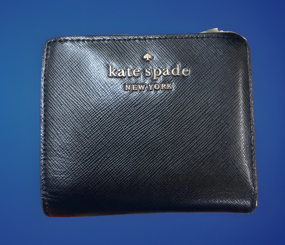 Kate Spade Staci Small Zip Coin Snap Bifold Wallet Saffiano Leather Black