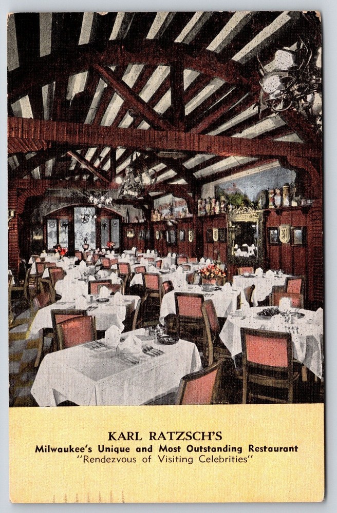Milwaukee Wisconsin~Karl Ratzsch Restaurant~Dining Room~Linen 1955 Postcard