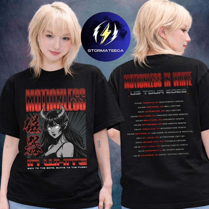 Motionless In White Us Tour 2026 Merch Tour Dates Two Sided Unisex T-Shirt