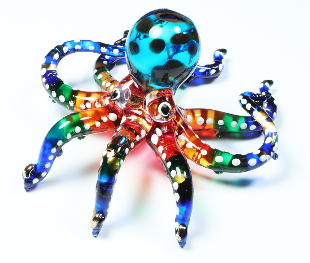 Art Hand Blown Glass Colorful Painted SEA Octopus Figurine