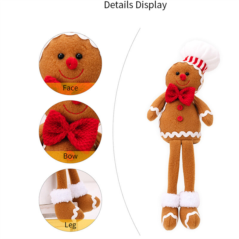 Christmas Plush Gingerbread Man Boy Girl Figures With Chef Hat Bowknot
