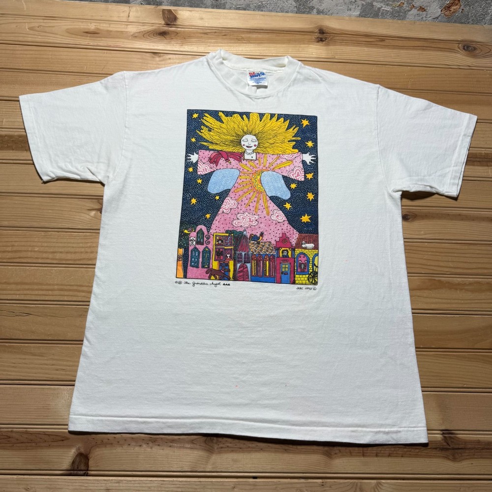 Vintage 1990 The Guardian Angel Kiki Suarez Art Graphic T-Shirt USA Made - Large