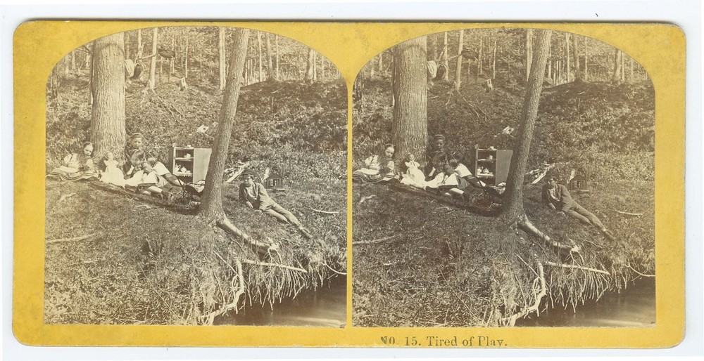 G2897~ Children’s Tea Party Tired of Play 1860s Stereoview – Kilburn, NH